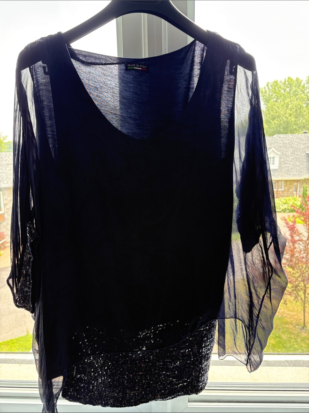 Sheer Navy Sequin Hem Blouse